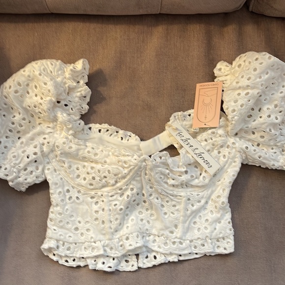 NEW for love and lemons Becca Eyelet Corset Crop Top - Picture 5 of 7